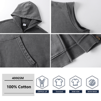 Rompi Hoodie Tanpa Lengan Pria dengan Resleting Penuh, Kantong Kanguru, Efek Acid Wash, Streetwear, OEM ODM, Grosir, Pasokan Massal