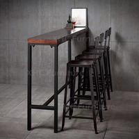 Ensemble table et tabourets de bar style industriel, structure métallique, plateau en bois, hauteur comptoir, pour pub, bar, café, restaurant, îlot de cuisine