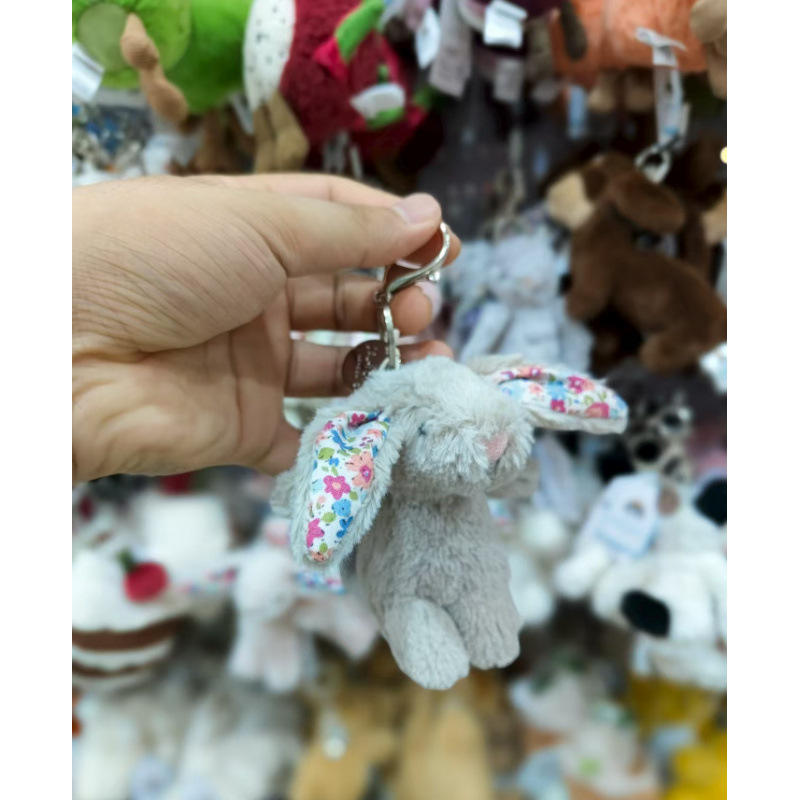 กระต่ายผ้าลายดอกไม้สีเทา