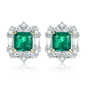 Bijoux de luxe de haute qualité, couleur verte, Zircon 0.8 Carat, plaqué platine, boucles d'oreilles en argent Sterling 925