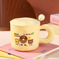 Mug en céramique à motif de dessin animé, style unique, pour café et lait, avec couvercle et soucoupe, cadeau créatif pour le bureau