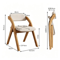 Chaise de salle à manger pliable en bois massif de style nordique avec dossier, design gain de place pour la maison, le bureau et les salles de conférence