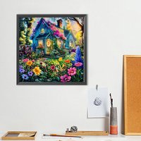 Kit de Peinture Diamant DIY Maison de Fleurs 40x40cm, Complet, Rond, 5D, avec Diamants Acryliques, Peinture Diamant Moderne pour Décoration Intérieure