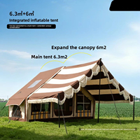 Tente de glamping gonflable en toile de coton avec auvent avant, colonne d'air de 17 cm, tente de camping de luxe pour la famille et les centres de villégiature