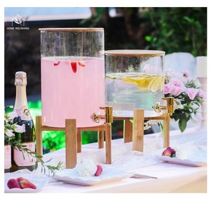 5/7L Borosilicate Glass <strong>Drinking</strong> <strong>Dispenser</strong> <strong>With</strong> Stainless Steel Spigots Wood <strong>Tap</strong> - Product Image 2