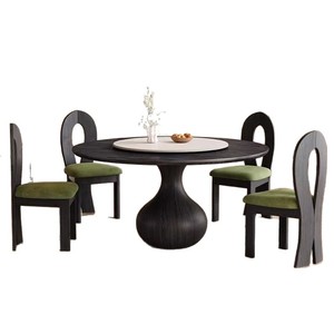 Juego de Mesa de Comedor Redonda de Madera Maciza con Plato Giratorio, Diseño Moderno y Minimalista para el Comedor del Hogar - Product Image 5