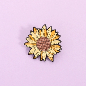 Hermosos broches de esmalte de girasol de dibujos animados, broches florales románticos de zinc, insignias para mochila con temática de amor, regalos de joyería para amantes de las flores - Product Image 2