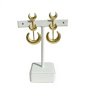 Pendientes Colgantes de Media Luna Doble Chapados en Oro con Bisel, Joyería de Destaque para Mujer, Aniversario, Uso Diario, Ocasiones Especiales - Product Image 1