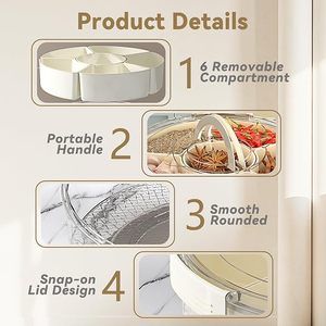 Hot Portable <b>Snack</b> <b>Container</b> 6 Compartments Food Grade Multifunctional Rotatable Serving Tray Divided Tray Handle Set Plastic - Product Image 3