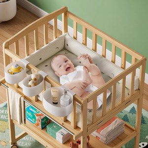 Station de soins pour bébé convertible 3 en 1 <span class=keywords><strong>Table</strong></span> à langer réglable, berceau à bascule et support de bain <span class=keywords><strong>Table</strong></span> à langer en bois massif pour la crèche - Product Image 2