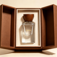 Flacon de parfum en verre carré vide de luxe personnalisé de 50 ml et 100 ml avec boîte d'emballage, flacon de parfum en verre de 30 ml avec bouchon en bois