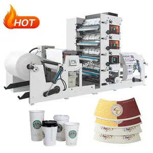 Venta caliente automática 4 colores Flexo impresión desechable Logo café taza de papel ventilador rollo en blanco máquina impresora de etiquetas