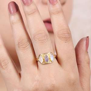 แหวนพลอยมูนสโตนสีเงินสเตอร์ลิงปรับได้สีรุ้งแบบ925ทันสมัยชุบทอง18K สำหรับงานแต่งงาน/งานเลี้ยง - Product Image 2