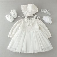Waggel Party Dress Kids Kleding Baby Meisje Doop Jurk Pasgeboren Kant Lange Mouw Jurk Meisjes Jurken