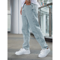 Jean en denim stretch gris clair délavé pour homme, coupe droite ample, effet empilé, avec détail de couture latérale, style streetwear, vente en gros