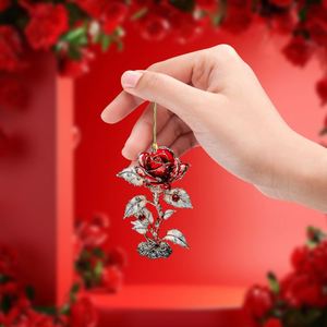 Nuevo Diseño 2025, Colgante Acrílico de Rosa Roja para el Día de San Valentín, Decoración para Coche, Llavero de Rosa Roja 2D, Regalo para el Día de San Valentín - Product Image 5