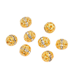 18K Gold Plated <b>Copper</b> Rhinestone Openwork Spacer Beads Round For <b>Bracelet</b> Making 6mm DIY Jewelry Components - Product Image 4