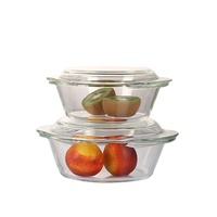 Ensemble de casseroles en verre borosilicate de haute qualité Linuo avec couvercle, deux poignées, diamètre 20 cm, compatible four et micro-ondes, écologique