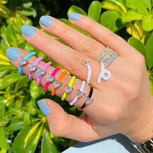 Женское открытое регулируемое кольцо с фианитом, летнее разноцветное кольцо с овальным кубическим цирконием в форме сердца, 2023 - Product Image 5