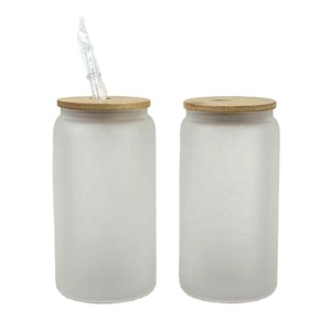 Vaso de Vidrio Esmerilado Mate de Alta Calidad de 16 oz, Botella de Agua con Tapa de Bambú y Pajita, para Vino, Café - Product Image 1