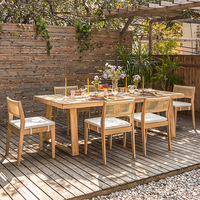 Ensemble table et chaises d'extérieur en bois massif de style nordique avec design en corde tressée, imperméable et résistant aux UV pour jardin, cour et balcon