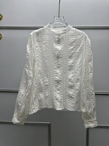 Blusa de Manga Larga Blanca de Estilo Francés para Mujer, con Cuello Alto de Encaje, Adorno de Volantes y Bordado Calado - Product Image 3
