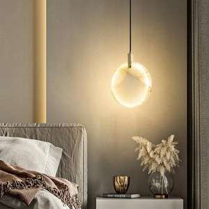 Lampu Gantung Marmer Berkualitas Tinggi, Lampu Gantung Marmer Tembaga, Lampu Tali Samping Tempat Tidur, Lampu Gantung Bulat Modern Mewah - Product Image 6