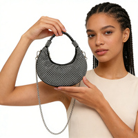 Sac Hobo en Strass en Gros, Sac à Main de Soirée Personnalisé en Cuir PU Scintillant, Sac Bandoulière Portable pour Fêtes