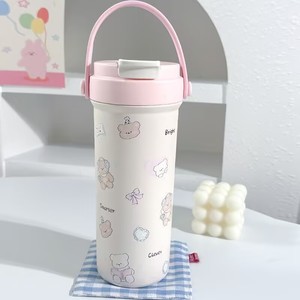 Copo Térmico Portátil e Fofo com Isolamento a Vácuo, Capacidade de 500ml, Estilo de Design de Desenho Animado para Viagens de Crianças, Bebidas de Café com Canudo - Product Image 4