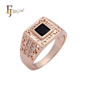 F83210022 FJ Fallon Fashion Jewelry Solitaire Rectangular Black Onyx Men's Rings Plated In Rose Gold Brass Based