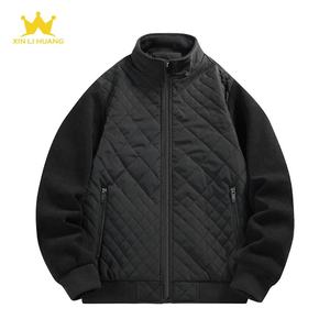 Men's <strong>Navy</strong> Blue Diamond Quilted Bomber <strong>Jacket</strong> Zip up Ribbed Collar Warm <strong>Padded</strong> Coat With Flap Pockets - Product Image 5