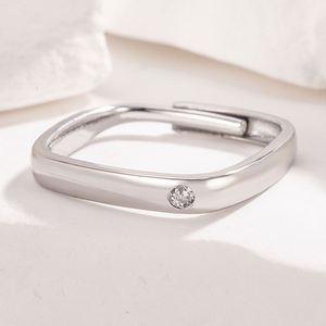 Anillos de Pareja, Anillo Plateado en Platino con Circonita Blanca Cuadrada, Anillos Ajustables para Pareja, Joyería de Boda para Mujer y Hombre - Product Image 2