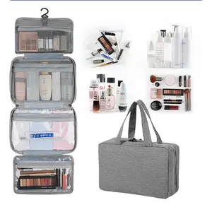 Bolsa de maquillaje plegable portátil al por mayor, neceser colgante de viaje resistente al agua para maquillaje de mujer