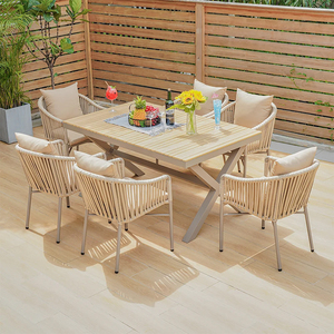 Ensemble de salle à manger d'extérieur en rotin et aluminium 6 pièces, meubles de patio en osier pour jardin, hôtel, parc, appartement, comprenant 1 table et 6 chaises - Product Image 1
