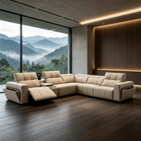 Canapé modulaire design avec fauteuils inclinables électriques, consoles multifonctions et appuie-têtes électriques, canapé d'angle en cuir de qualité supérieure