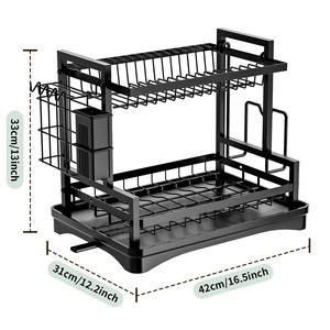 Étagère à vaisselle multifonctionnelle en acier inoxydable avec porte-couteaux et organiseur d'ustensiles pour le rangement de la cuisine, taille L, design carré - Product Image 4