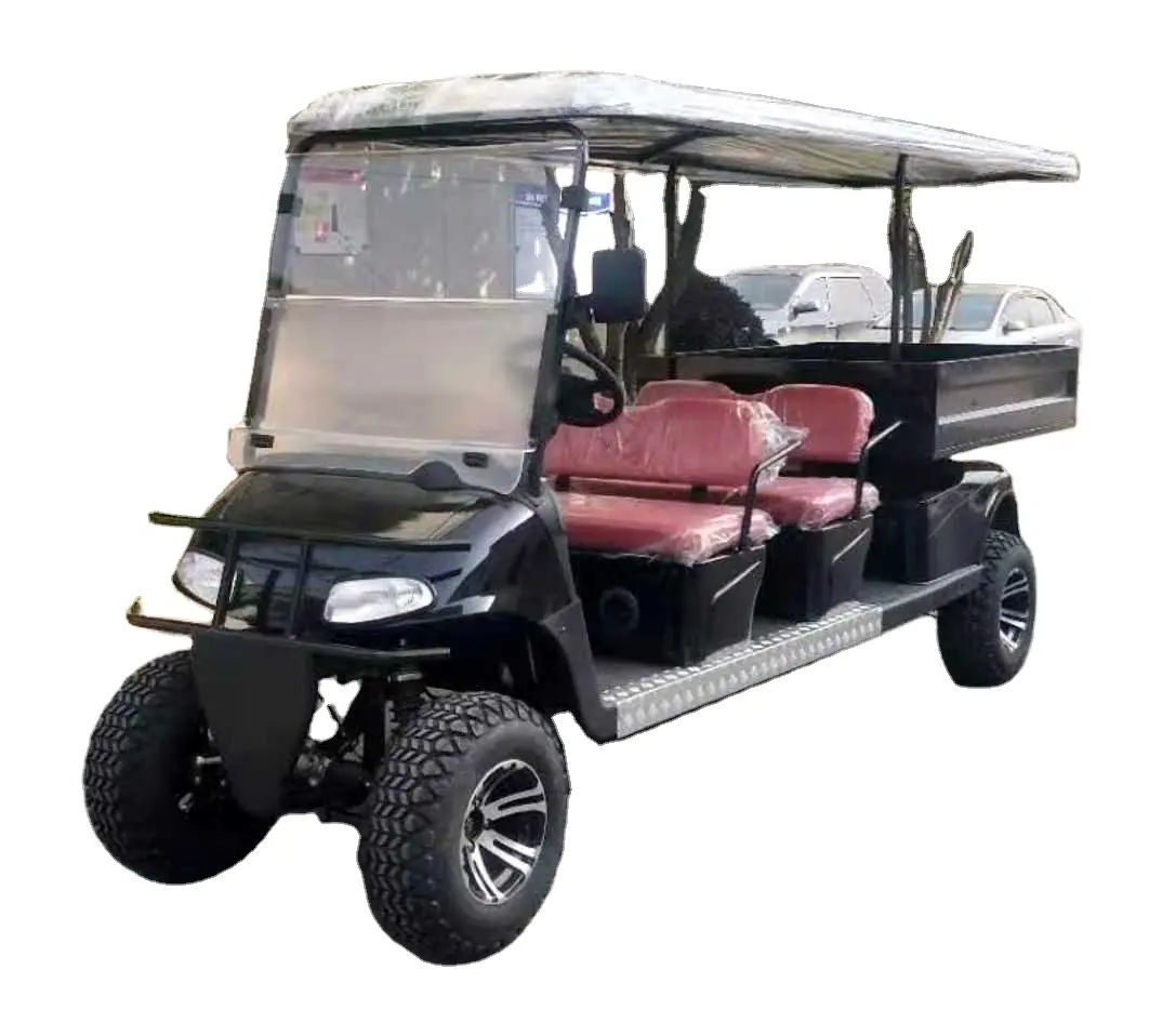 Caja de carga para 4 pasajeros, carrito de golf de utilidad eléctrica, con caja de remolque en la parte trasera