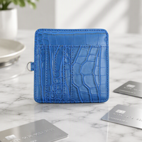 Dompet Lipat Tipis Motif Kulit Buaya Bahan Kulit PU, Tempat Kartu Multi Slot, Tempat Kartu Kredit & ID Dengan Gantungan Kunci Logam