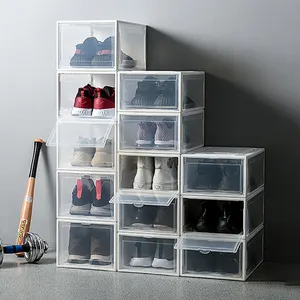 批发易于组装的透明塑料可堆叠鞋子收纳盒
