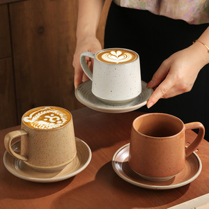 Vintage Terracotta Coffee Cups with Saucers Rustic Ceramic Coffee <b>Mugs</b> for Cafe and Restaurant Wholesale - Product Image 6