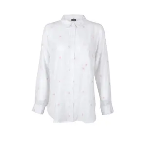 Trendy comfortable casual women's white poplin embroidered cotton blouse
