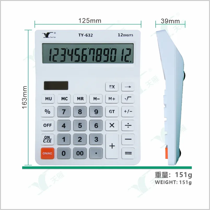 Kalkulator Desktop 12 digit layar besar, desktop dual power office calculator dua arah power meja