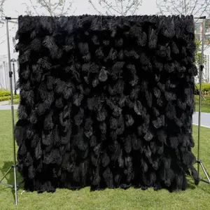 Decorazione di nozze 2024 sfondo artificiale fiore nero piuma parete sfondo di piume di struzzo parete sfondo per la decorazione