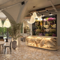 Meubles de luxe pour boulangerie, comptoir de présentation en bois et verre pour café avec éclairage, aménagement intérieur pour salon de thé