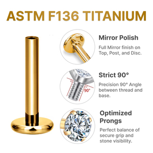 JIAXIN ASTM F136 Titanio de Grado Implante, Piercing <span class=keywords><strong>Labret</strong></span> con Rosca Interna y Topo de Estrella de Circonita Cúbica, para Labio, Tragus, Hélix, Joyería Corporal, Regalo - Product Image 2