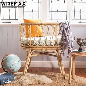 WISEMAX FURNITURE Modern Natural Indonesia Rattan Bed Designs House Bedroom Furniture Round Wood New Born Baby Bed With Wheel