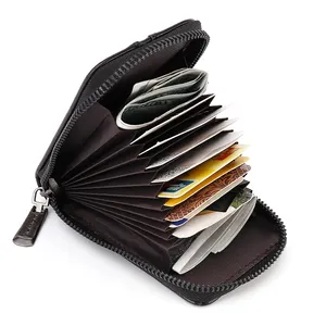 New Fashion Men's RFID PU Leather Wallet Retro Zipper Card Holder With Multiple Card Slots And Thread Pattern