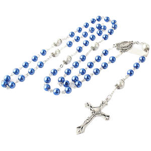 Chapelet catholique chrétien avec perles de verre de 6 mm et perles de Notre-Père de 8 mm, chapelet avec chapeaux de croix, emballé dans un coffret cadeau en métal miraculeux - Product Image 5