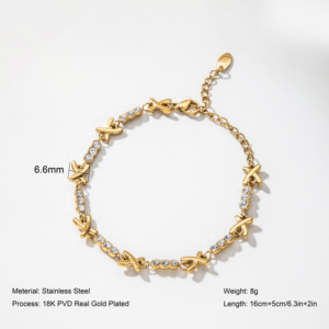 YF6481 Ensemble de bijoux tendance en acier inoxydable étanche, plaqué or 18 carats, avec zircon, collier et bracelet anti-ternissement - Product Image 2