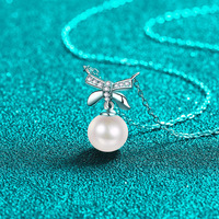 Collier en argent sterling 925 de haute qualité AZ889-X, perle d'eau douce naturelle, moissanite, collier pour femmes, nœud papillon délicat, bijoux de luxe